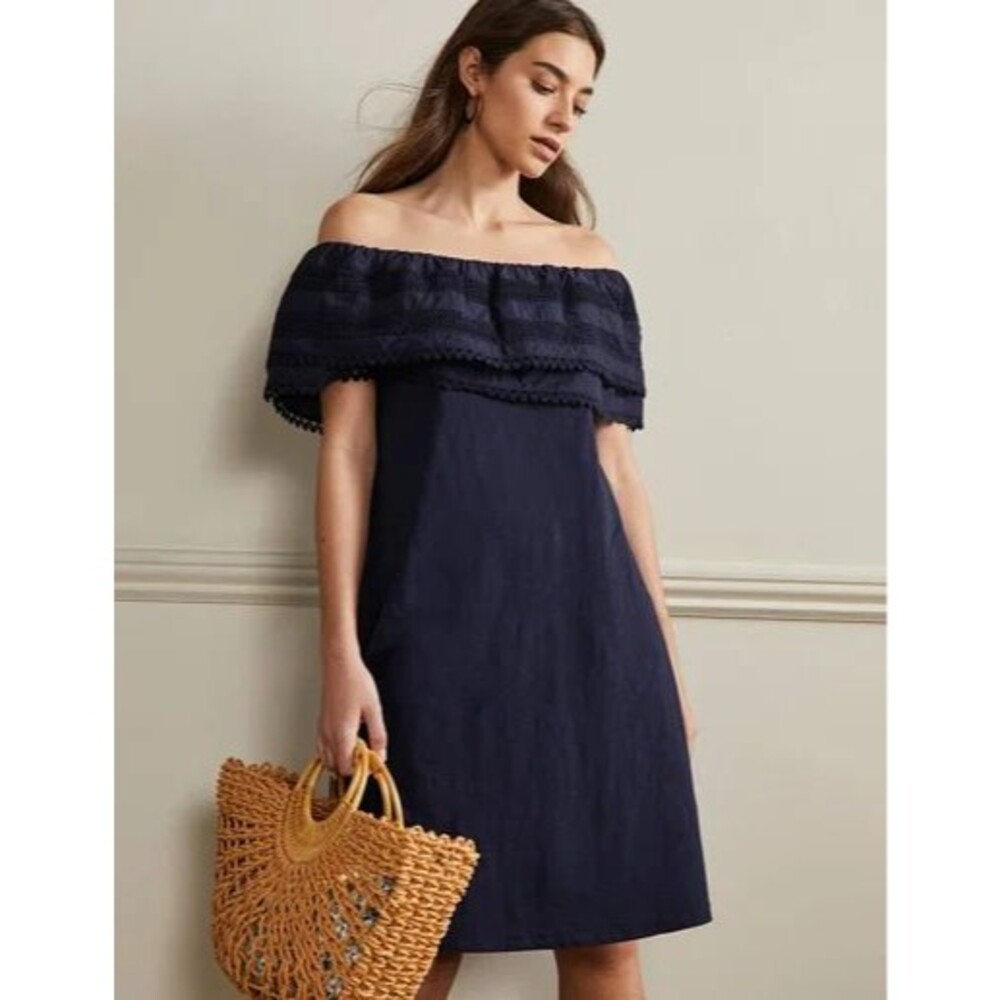 Boden Women's Size 6 Navy Blue Ruffle Detail Jersey A-Line Dress